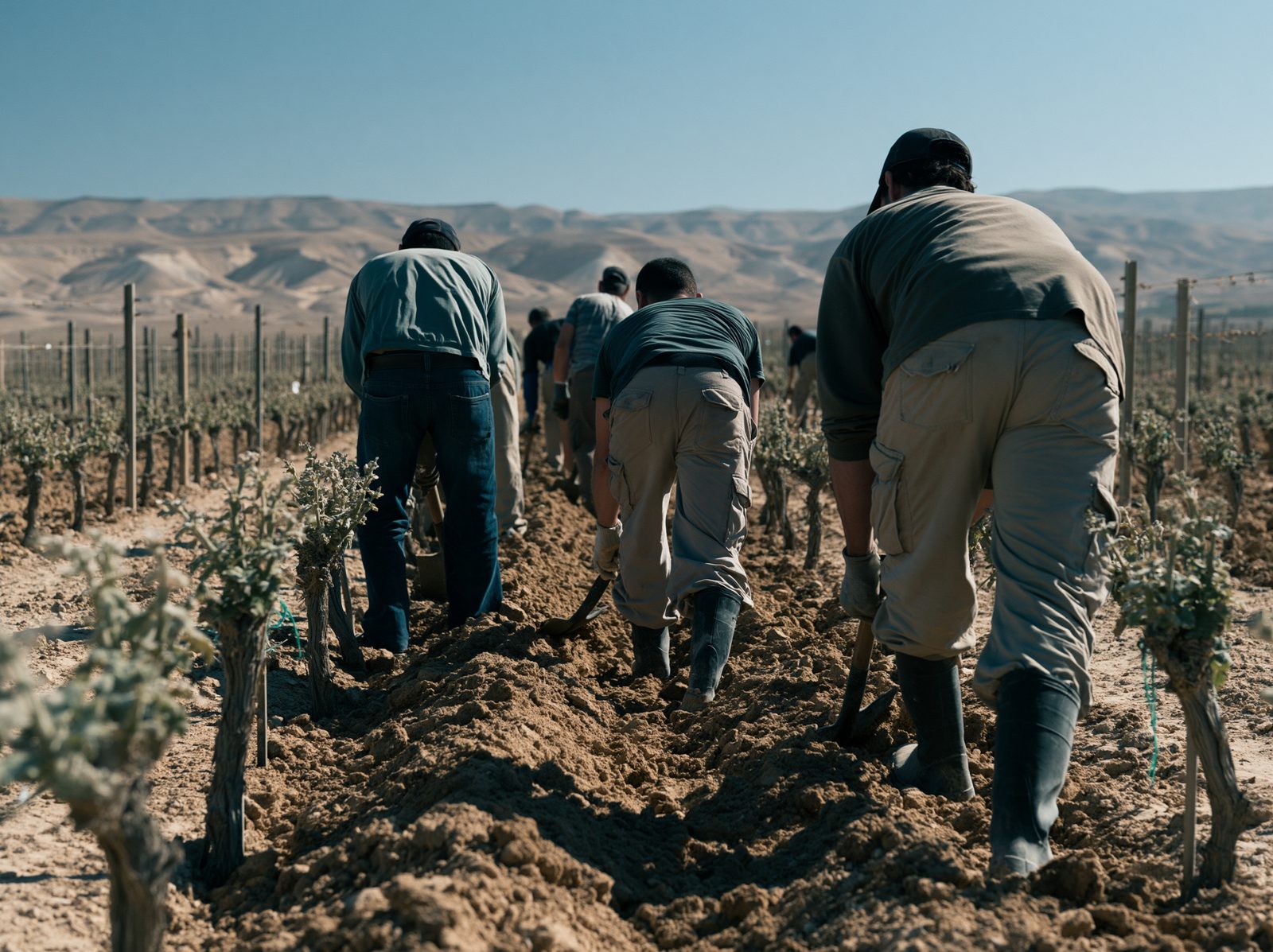 Samen werken in de jonge wijngaarden van Lahav Farm in de Negev